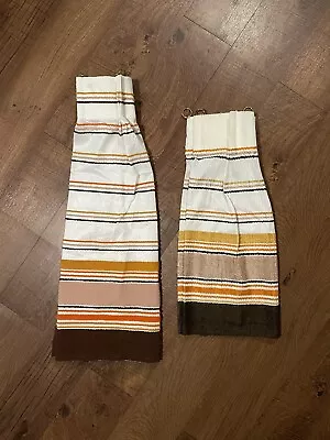 Vtg Sears Perma Press Curtain Panels And Valance Retro Striped Brown Orange 70’s • $59.99