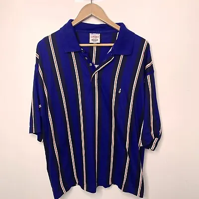 Vintage Bonds Polo Shirt Size Large Striped Collared Short Sleeve Royal Blue Red • $39.90