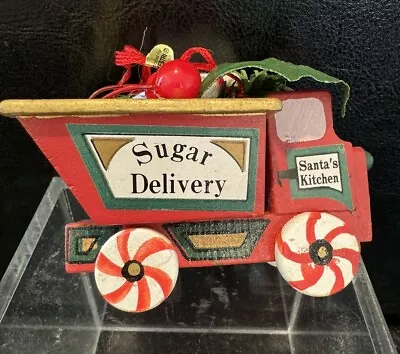 Vintage Silvestri Sugar Delivery Wood Christmas Ornament Truck Peppermint Wheels • $7