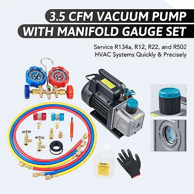 $102.99 • Buy 3.5cfm 1/4hp Air Conditioning Vacuum Pump And Manifold Gauges For Auto AC & HVAC