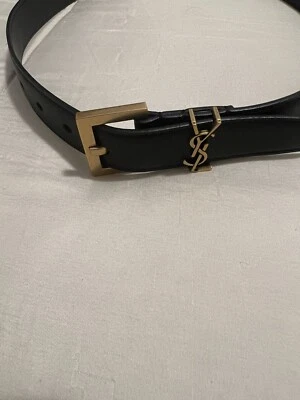 $47 • Buy YSL Women Black Belt Leather Gold Buckle 80
