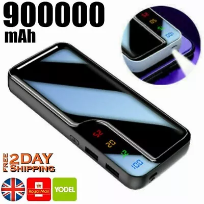 900000mAh Portable Fast Battery Charger Backup Dual USB LED Power Bank For Phone • £3.99