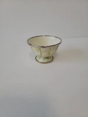 MacKenzie Childs Parchment Check Enamel Little Sugar Dish Footed Bowl • $90