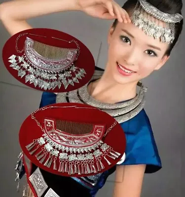 Hair Accessories Tribal Handmade Miao Silver Tassels Comb Headdress 1Piece • $35