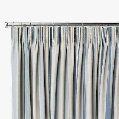 1CURTAIN LAURA ASHLEY AWNING STRIPE Pencil Plt  BLACKOUT SEASPRAY W167×DROP182CM • £19.90