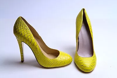 KANDEE Yellow And Gold Snakeskin Effect Leather High Heeled Shoes UK 5 EU 38 • £79