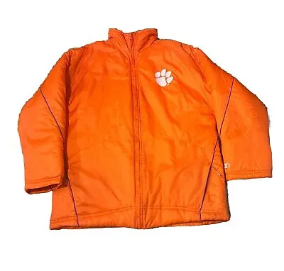 Vintage Clemson University Team Starter Jacket Size Large Tigers Orange Puffer • $34.99