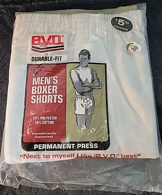 NOS 1 Pair Vintage 70s BVD White Mens Large 38-40 Underwear Boxers 50/50 Blend • $21.99