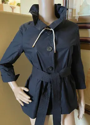 J Crew Womens Vintage Nautical Navy Button Up Jacket Ruffle Collar Sz 4 Or Xs • $15.88