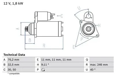 BOSCH Starter Motor For VW Vento VR6 AAA 2.8 January 1992 To January 1998 • $274.44