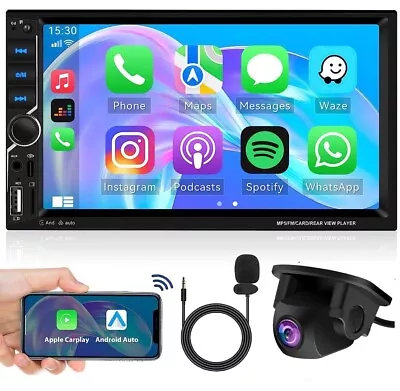 CAM+Wireless Apple CarPlay Android Auto 7  Double DIN Car Stereo Radio Bluetooth • $69.39