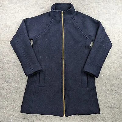 J Crew Swingy Mockneck Coat Extra Small Blue Full Zip Italian Boiled Wool Long • $169.98