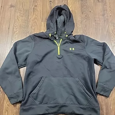 Under Armour Hoodie Mens XL Black Neon 3/4 Zip Loose Storm Coldgear Infared FLAW • $14.75