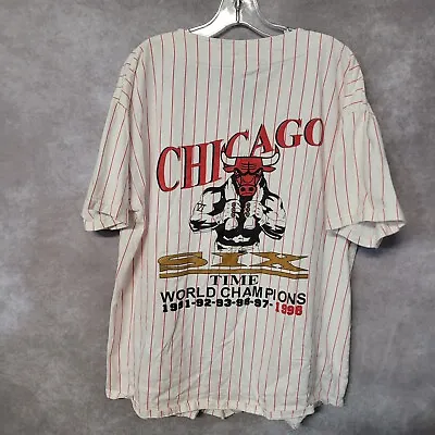 Vintage 90s NBA Chicago Bulls 6 Time Champions Pinstripe Jersey Mens XL Jordan • $34.99