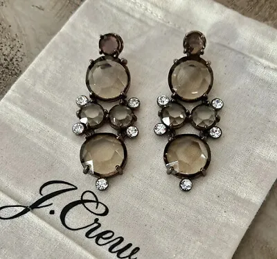 J Crew Omega Back Bronze Amber Brown Clear Glass Crystal Drop Statement Earrings • $28.79