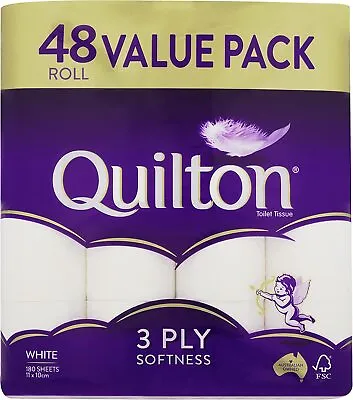 $29.97 • Buy 48x Quilton Toilet Paper Tissue Rolls Thick Soft Absorbent 3-Ply 180 Sheets