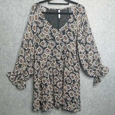 $22.52 • Buy SPICY SUGAR Womens Dress Size 12 Brown Peacock Pattern Oversize Flare Sleeves