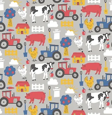 On The Farm - Grey Polycotton Printed Novelty Craft Bunting Patchwork Fabric • £3.99
