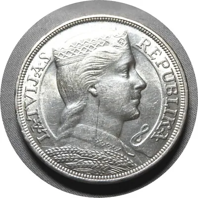 Elf Latvia 1st Republic 5 Lati 1929 Silver S16 • $45