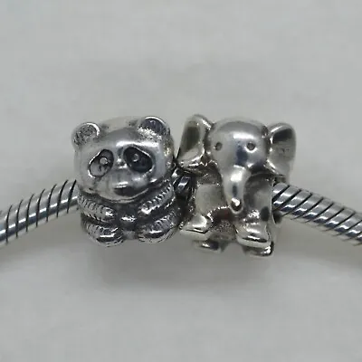 Two Pandora Sterling Silver Charms - Elephant & Panda 925 Ale 9.96 Grams • £36