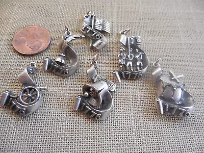 Vintage NOS Lot Of 6 Bicentennial Pewter Tone Charms For Bracelets Necklace BR5 • $4.99