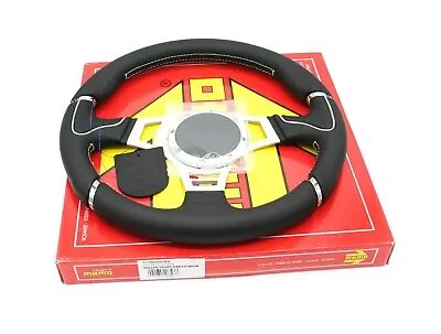 MOMO Millenium Sport Steering Wheel Black Leather Grey Piping 350mm Genuine New • $299.95