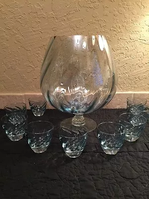 Vintage Mid Century Glass Snifter Pitcher Set W 9 Brandy Cognac Whiskey Glasses • $67.43