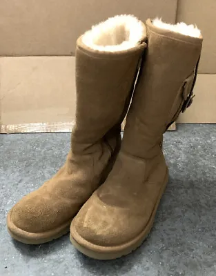 UGG Australia S/N 1968 SHEEPSKIN Leather CHESTNUT ZIP SHEARLING BOOTS USA Size 5 • $32.99