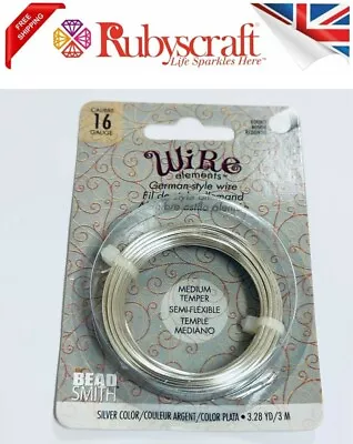 1pc Beadsmith Silver Calibre 16 GAUGE Round Wire Elements German - Style Wire • £4.75