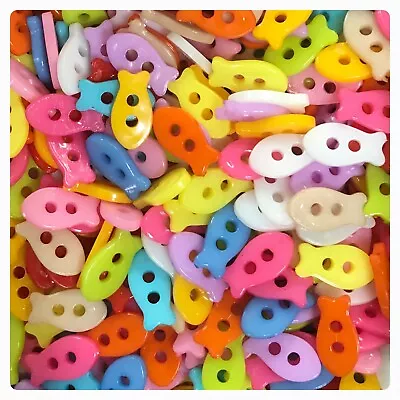 24 48 Or 96 Small Fish Buttons 14mm Red Blue Yellow Purple Small Plastic Fish • $2.50
