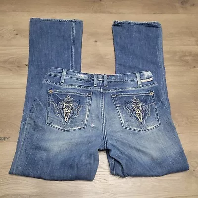 J Company Jeans Womens 30 Blue Low Rise Boot Cut Distressed Bikercore Normcore • $13.96