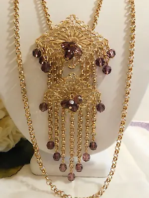 Napier Crystal Beaded Tassel Chain Pendant Necklace Vintage Book Piece • $124
