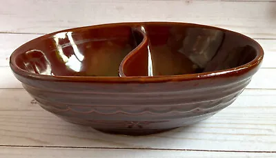 Vtg Marcrest Divided Serving Bowl Dish Stoneware Ovenproof Daisy Dot 10  Brown • $12.74