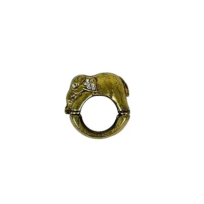 Vintage Metal Elephant Ring Rhinestone Details Eyes Ears Heavy Size 6M • $9.94