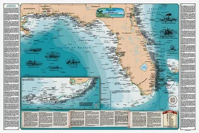 Florida And The Eastern Gulf Of Mexico Shipwreck Map Chart-Nautical Print Poster • $17.95