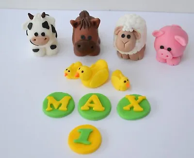 Handmade Edible Farm Yard Animals Cake Topper Birthday Decorating Set • £19.99