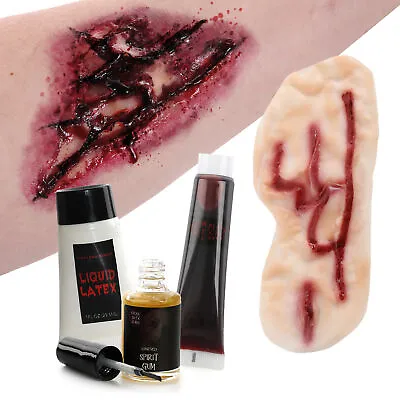 Fake Scar Wound Scratch Set Zombie Fancy Dress Halloween Sfx Latex Gum Blood • £4.99