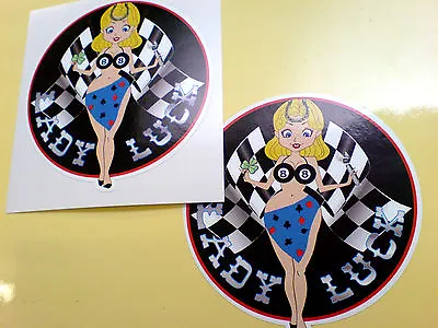 LADY LUCK Retro Car Bumper Hot Rod Classic Stickers Decals 2 Off  85mm • £3
