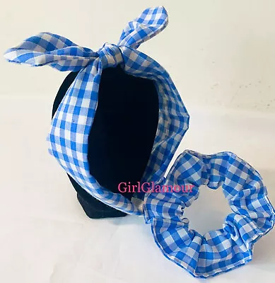 Royal Blue Hairband Alice Headband Hair Tie Band Bow School Gingham Dress Check • £3.99