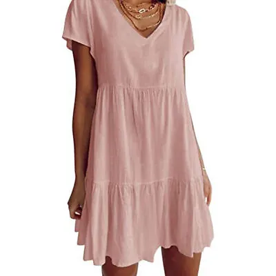 $21.84 • Buy Womens V-neck Flutter Sleeve Mini Dress Summer Boho Casual Ruffle Smock Sundress