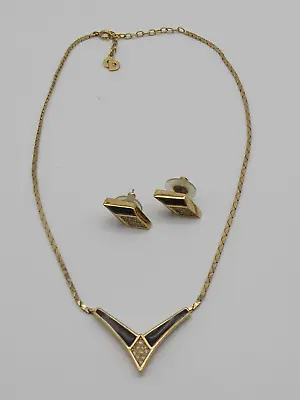 VINTAGE CHRISTIAN DIOR GOLD TONE NECKLACE & EARRINGS 1980's • £0.99