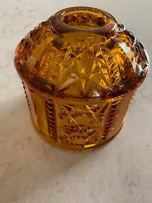 Vtg Amber Fairy Lamp Indiana Glass Stars & Bars Candle Tea Votive Light TOP ONLY • $19.99
