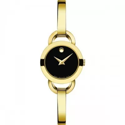 Movado 0606888 Rondiro Black Dial Yellow Gold PVD Ladies Watch • $435.99