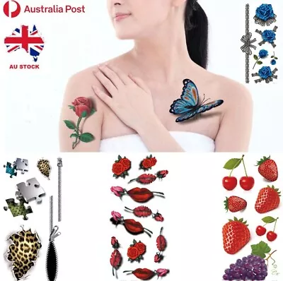 3D Roses Flowers Insect Spider Butterflies Tattoo Waterproof Body Art Stickers • $3.69