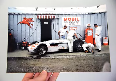 1958 Vintage Jerry Unser Indy Car Midget Hot Rod Shop Photo Mobil Oil Gas Pump • $34.99