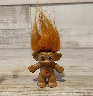 Vintage Mini Troll Doll With Orange Hair And Orange Heart Jewel 3 Inches Tall • $6