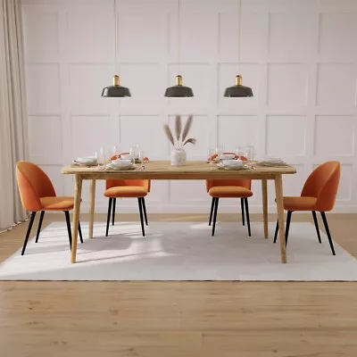 Light Mango Scandi Retro Dining Set 150cm - 6 Seater Orange Black Leg Velvet ... • £762.84