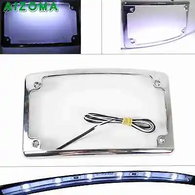 Chrome Motorcycle License Plate Frame With LED License Plate Light For Harley • $34.99