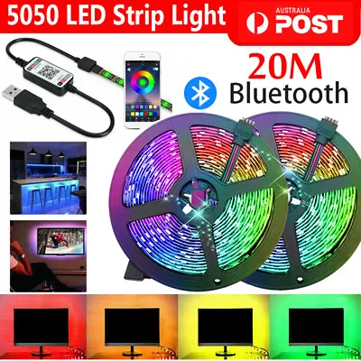 $11.09 • Buy 12V RGB LED Strip Lights IP65 Waterproof 5050 5M 10M 20M 300 LEDs USB Bluetooth