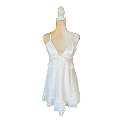 Majorelle White Dotted Mini Dress Size M Medium Chiffon Ruffle Trim • $59.99